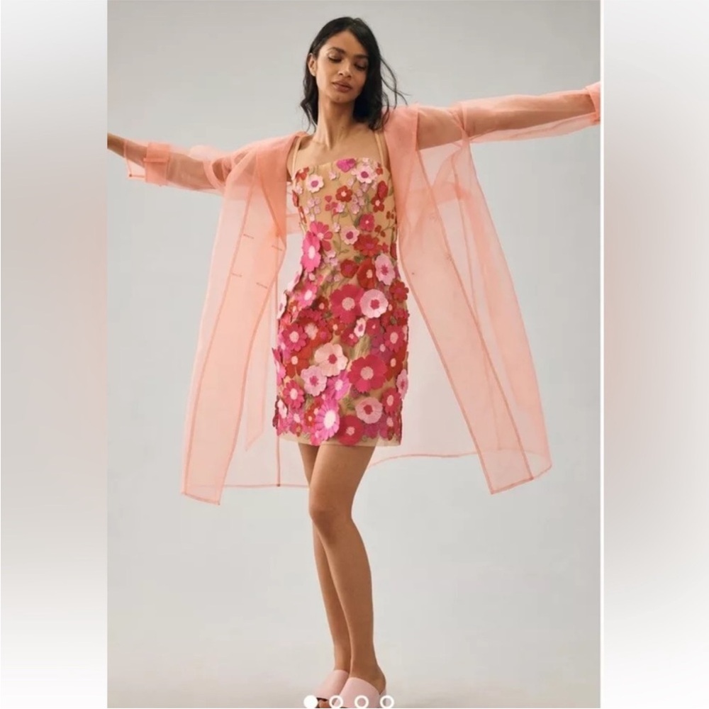 Anthropologie Helsi Strutcured 3D Floral Embellished Mini Dress Pink Nude Rose